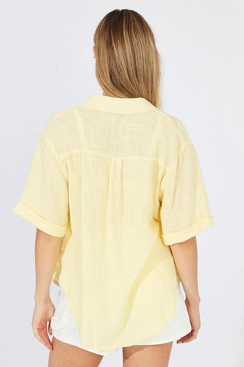 Yellow Shirt Short Sleeve Collared Neck sold by Ally Fashion product image thumbnail 5
