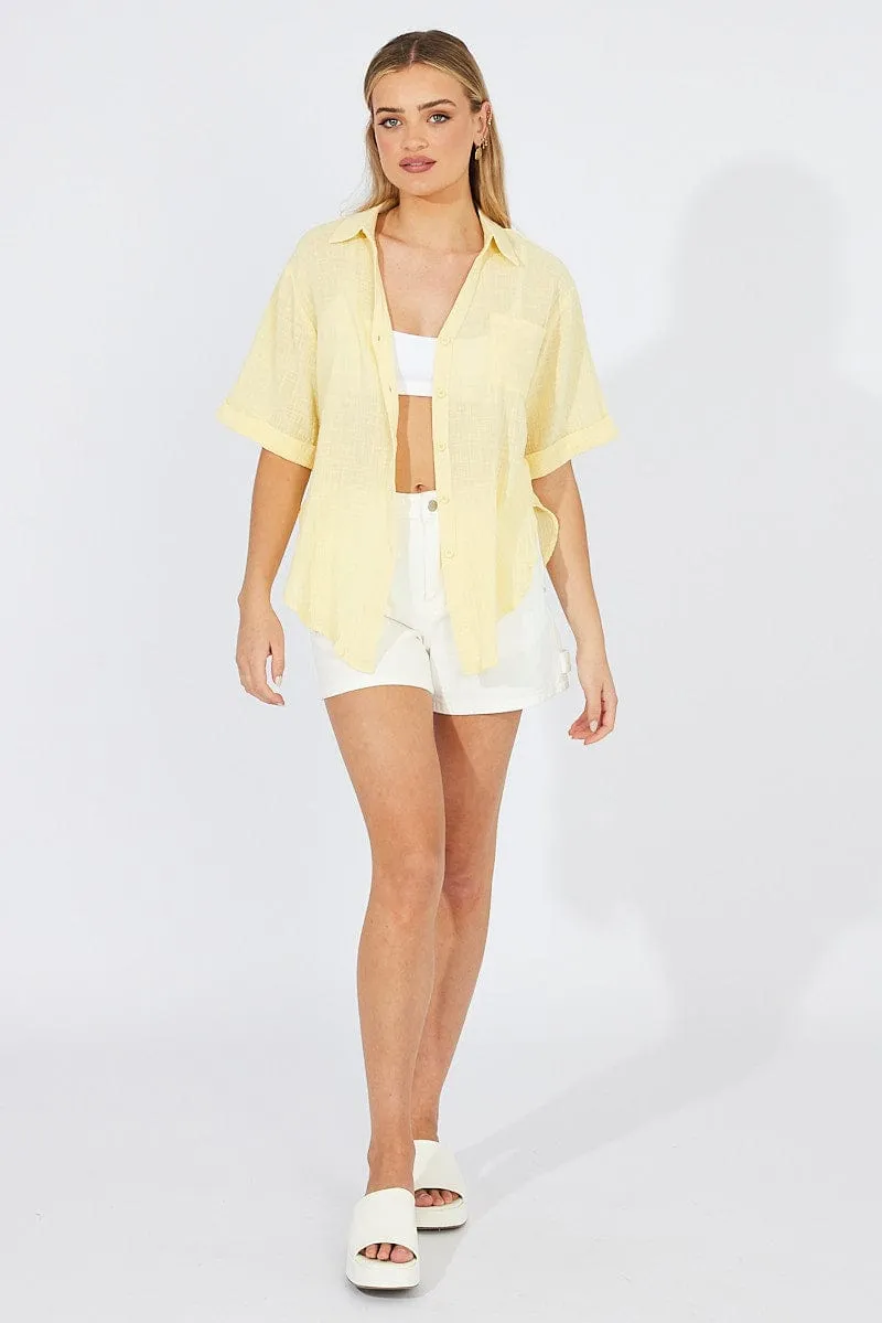 Yellow Shirt Short Sleeve Collared Neck sold by Ally Fashion product image thumbnail 2