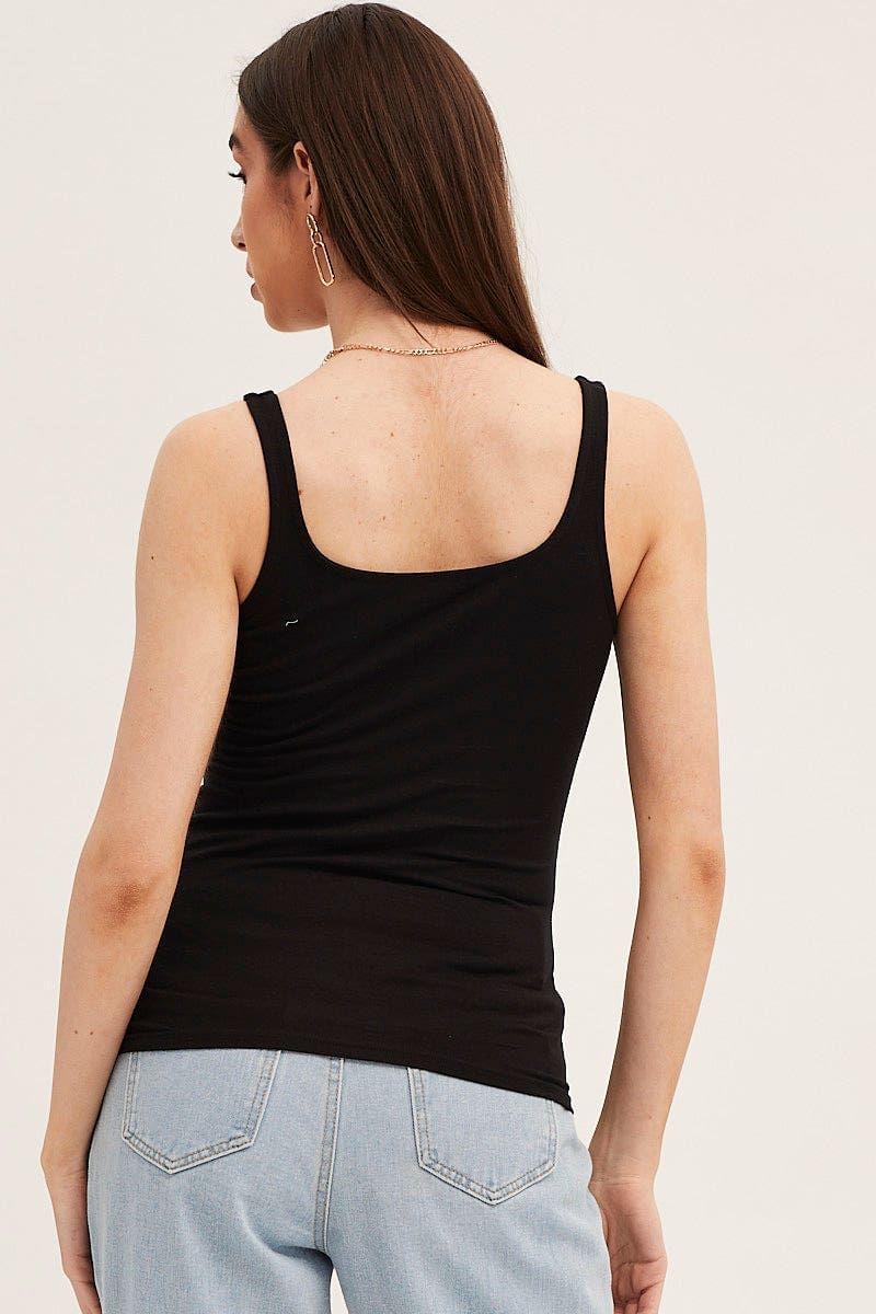 Black Square Neck Basic Tank Top Cotton Span sold by Ally Fashion product image thumbnail 5