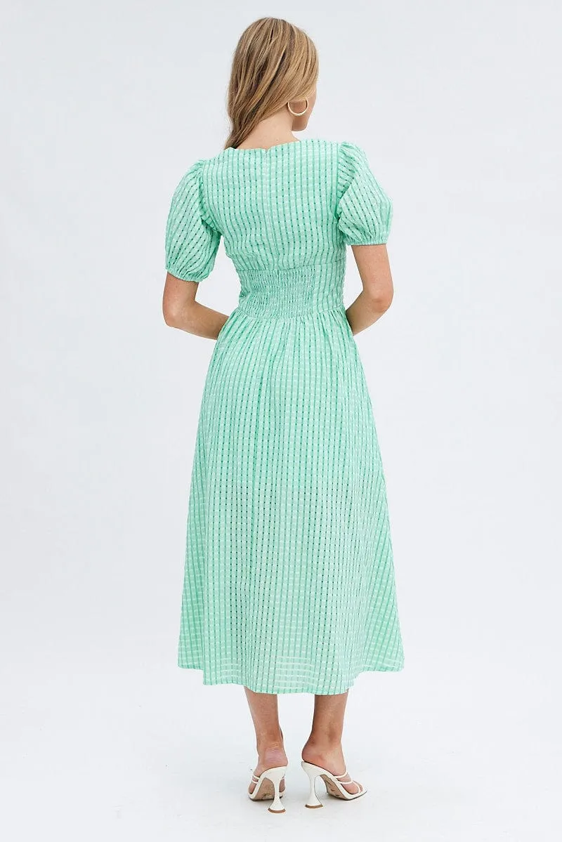 Green Check Check Puff Sleeve Midi Dress sold by Ally Fashion product image thumbnail 5