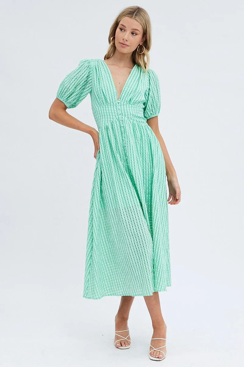 Green Check Check Puff Sleeve Midi Dress sold by Ally Fashion product image thumbnail 3