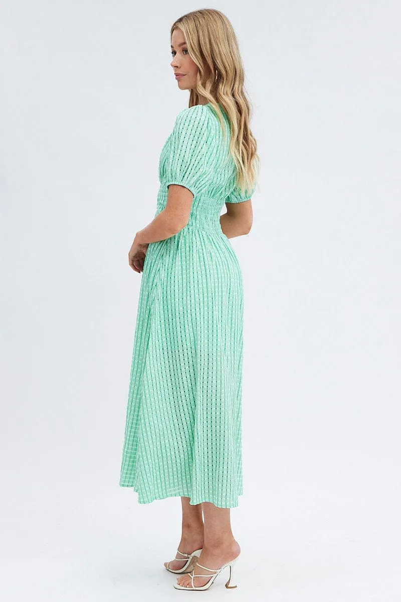 Green Check Check Puff Sleeve Midi Dress sold by Ally Fashion product image thumbnail 4