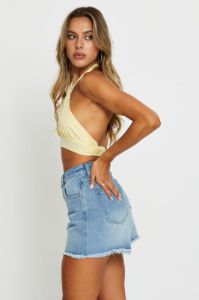 Blue High Rise Denim Shorts Knee Length sold by Ally Fashion