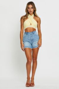Blue High Rise Denim Shorts Knee Length sold by Ally Fashion