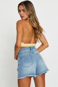 Blue High Rise Denim Shorts Knee Length sold by Ally Fashion