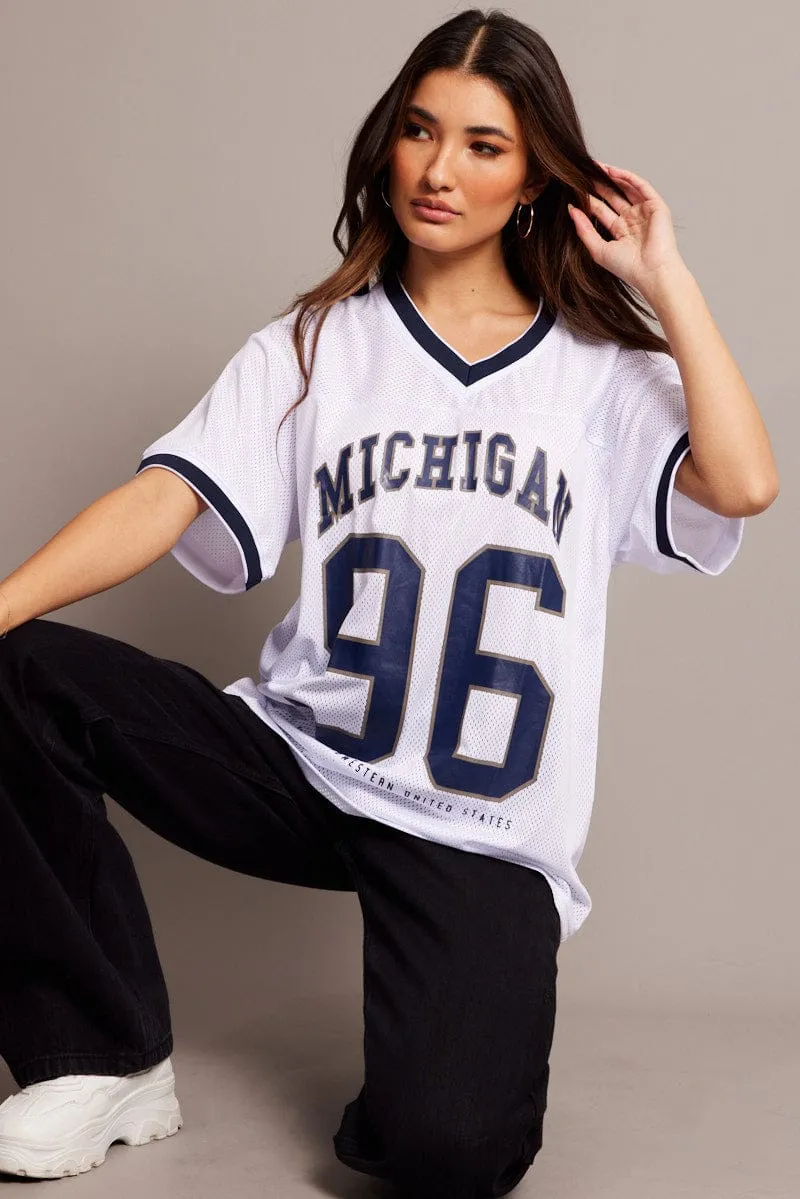 White Sports Tee Short Sleeve sold by Ally Fashion