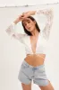 White Bolero Long Sleeve Tie Front V Neck Lace sold by Ally Fashion