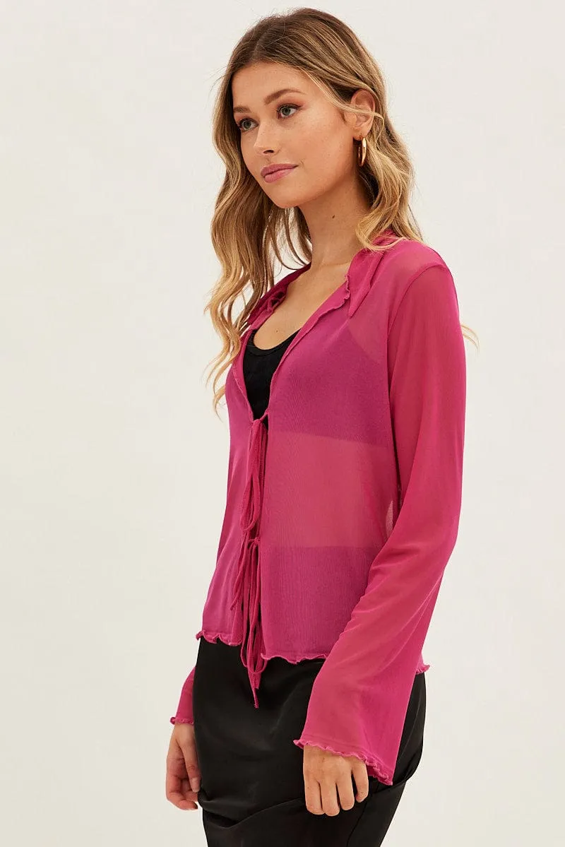 Pink Mesh Cardigan Long Sleeve sold by Ally Fashion product image thumbnail 4