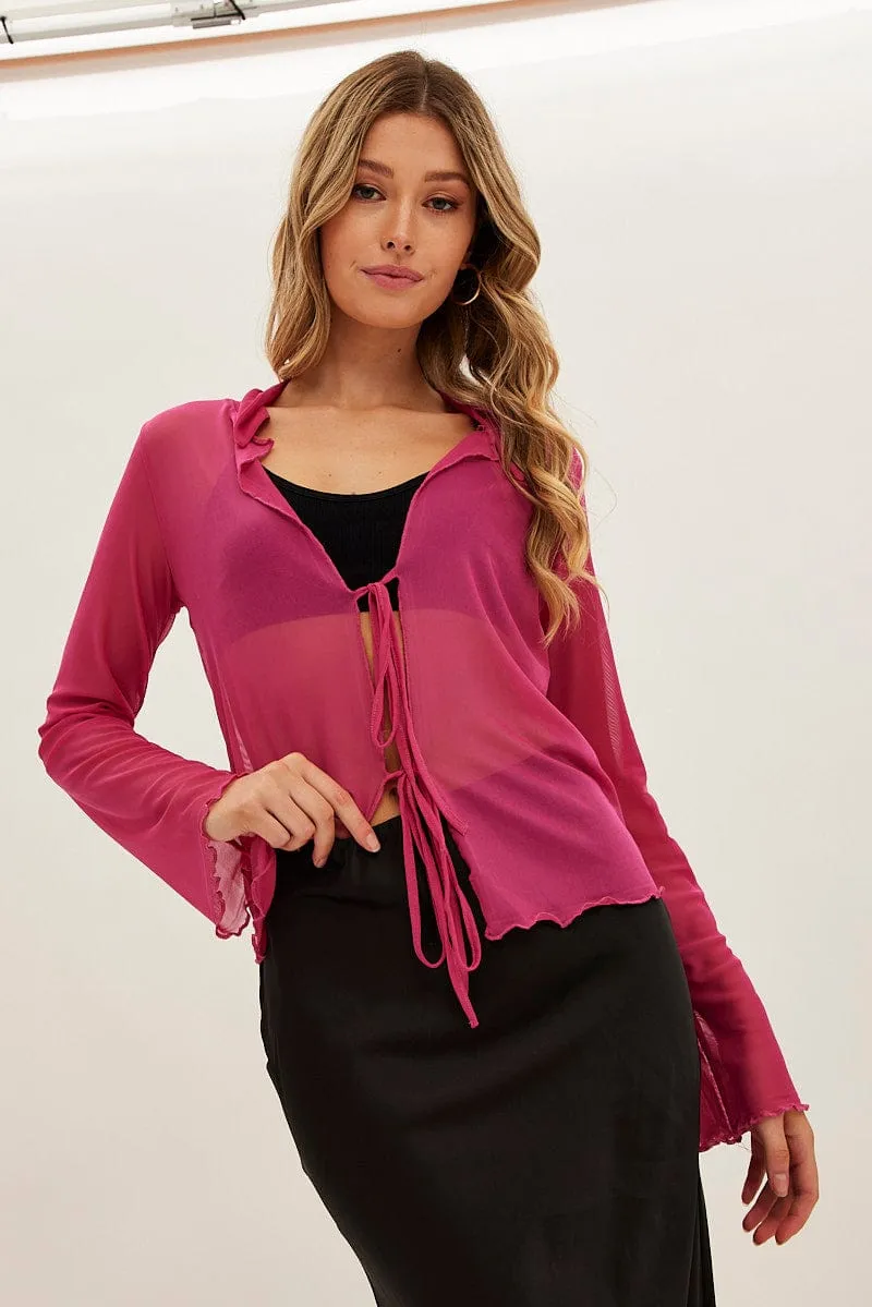 Pink Mesh Cardigan Long Sleeve sold by Ally Fashion