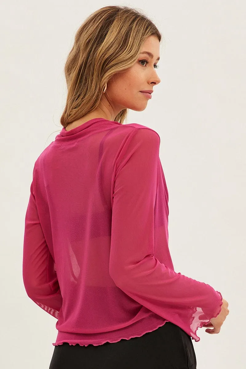 Pink Mesh Cardigan Long Sleeve sold by Ally Fashion product image thumbnail 5
