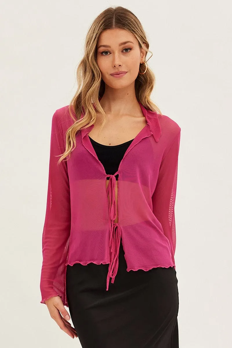 Pink Mesh Cardigan Long Sleeve sold by Ally Fashion product image thumbnail 3