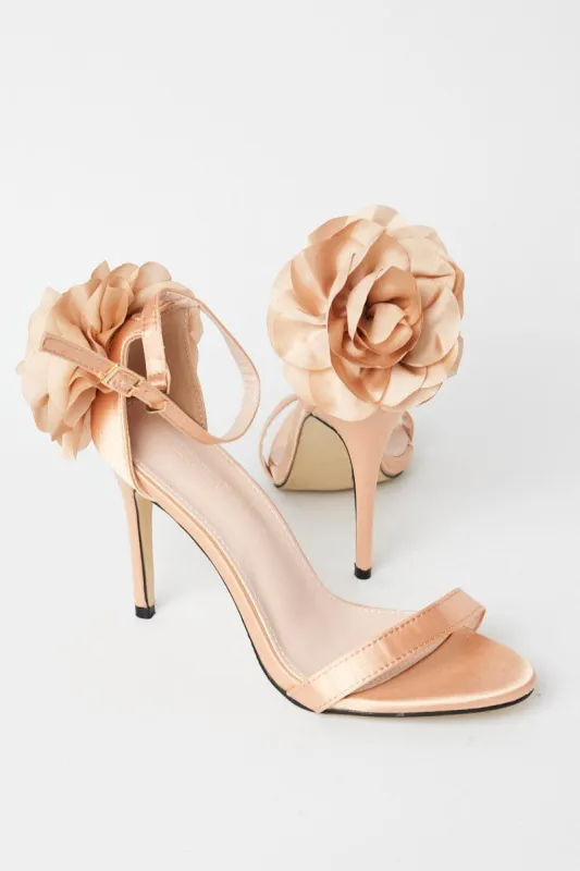 Beige Corsage Heeled Mule Sandals sold by Ally Fashion