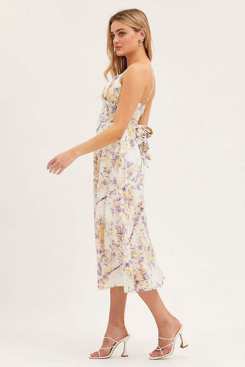 Abstract Print Gathered Bust Tie Back Midi Dress sold by Ally Fashion product image thumbnail 4