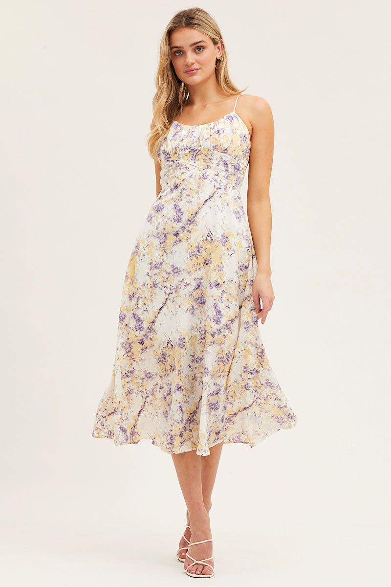 Abstract Print Gathered Bust Tie Back Midi Dress sold by Ally Fashion product image thumbnail 3