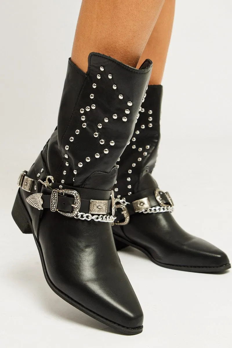 Black Western Boots with Hardware sold by Ally Fashion