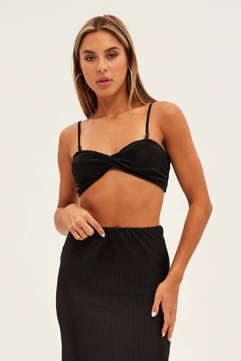Black Plisse Top Sleeveless Crop Twist Front Bralette sold by Ally Fashion product image thumbnail 3