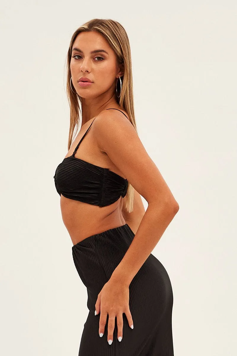 Black Plisse Top Sleeveless Crop Twist Front Bralette sold by Ally Fashion product image thumbnail 4