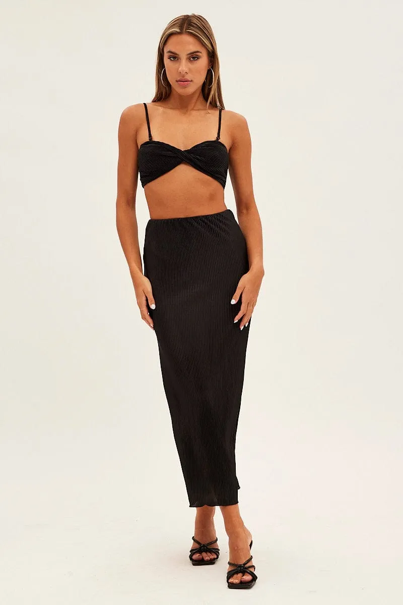 Black Plisse Top Sleeveless Crop Twist Front Bralette sold by Ally Fashion product image thumbnail 2