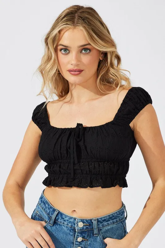 Black Crop Top Eyelet sold by Ally Fashion