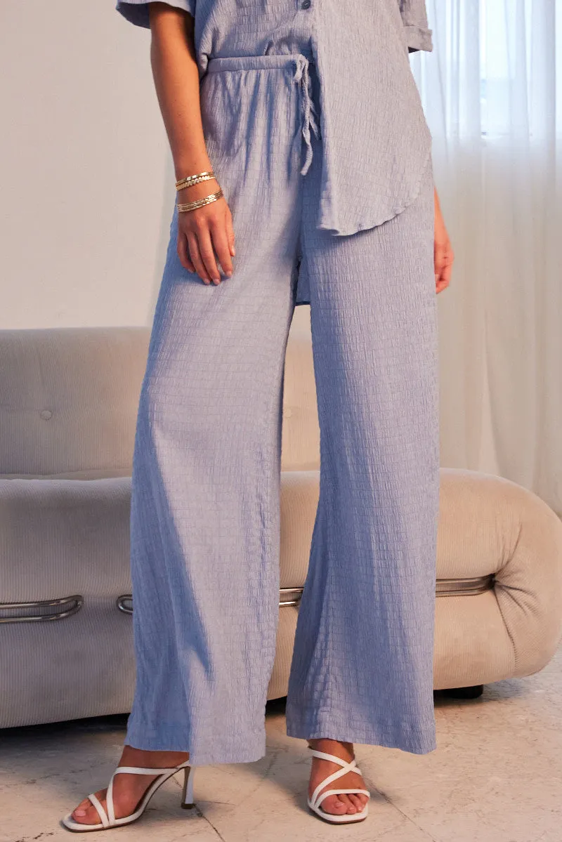 Blue Wide Leg Pants High Rise Textured Fabric sold by Ally Fashion product image thumbnail 3