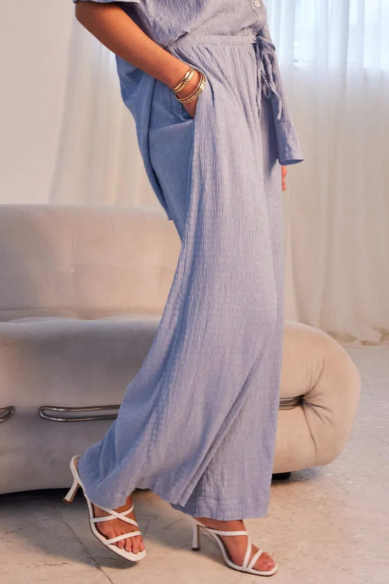 Blue Wide Leg Pants High Rise Textured Fabric sold by Ally Fashion product image thumbnail 4