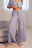 Blue Wide Leg Pants High Rise Textured Fabric sold by Ally Fashion