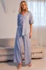 Blue Wide Leg Pants High Rise Textured Fabric sold by Ally Fashion