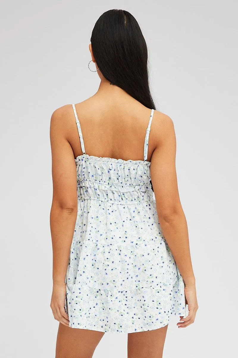 White Ditsy Fit and Flare Dress Sleeveless Tiered sold by Ally Fashion product image thumbnail 5