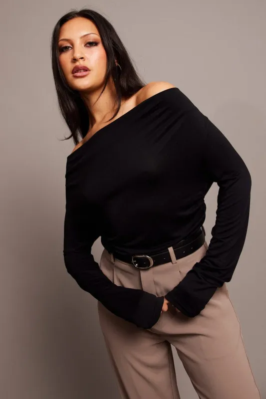 Black Off Shoulder Top Long Sleeve sold by Ally Fashion