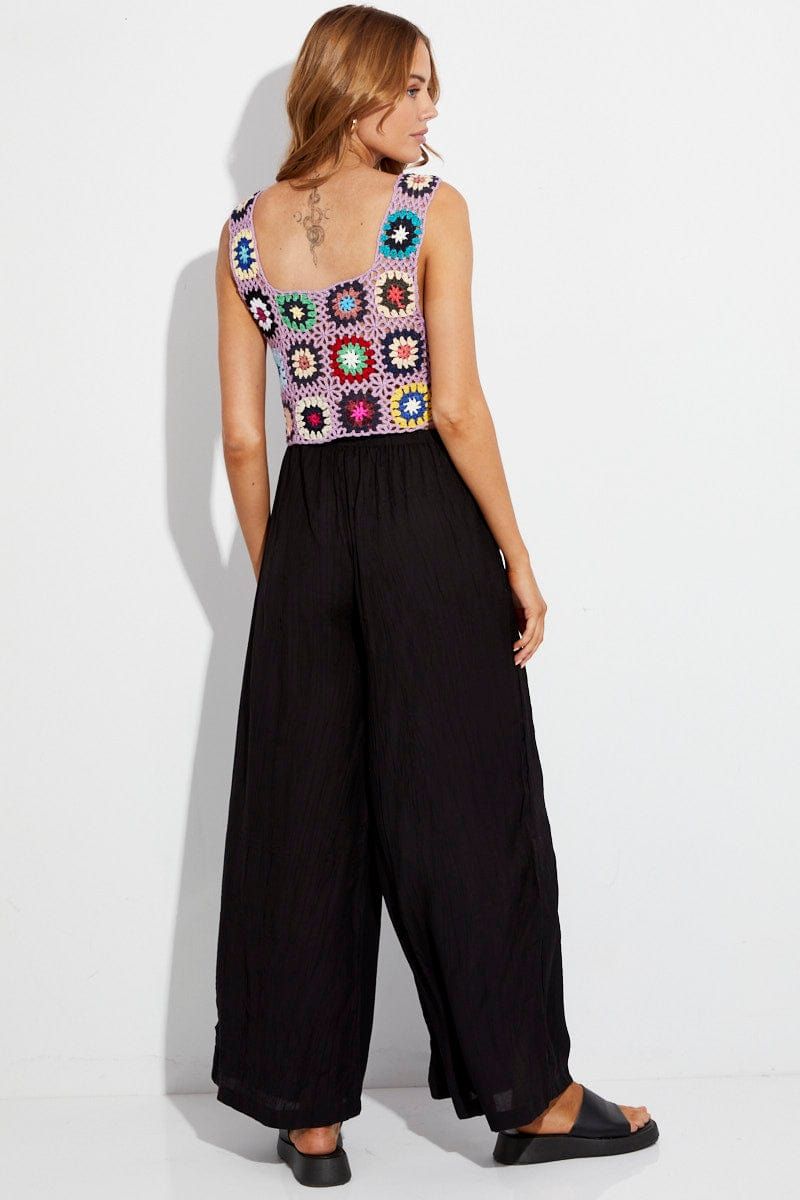 Black Wide Leg Pants High Rise Elastic Waist sold by Ally Fashion product image thumbnail 5