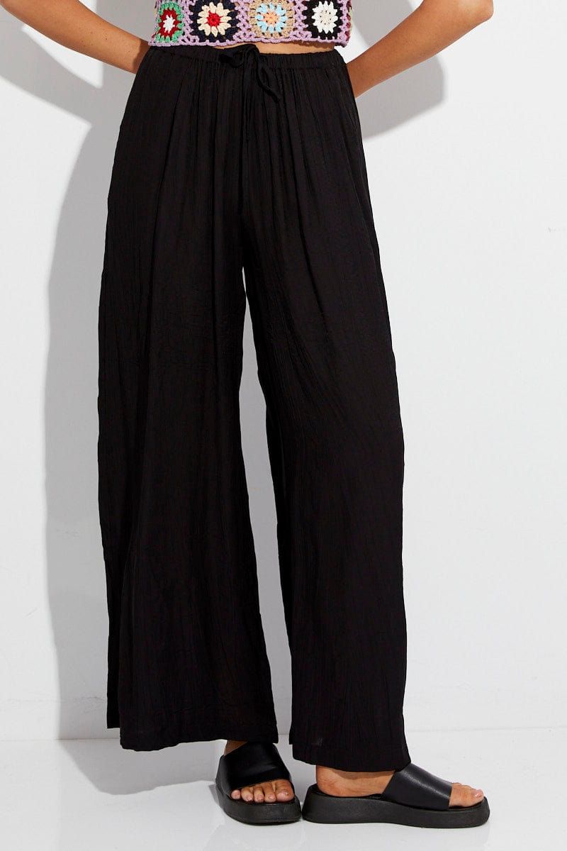 Black Wide Leg Pants High Rise Elastic Waist sold by Ally Fashion product image thumbnail 2