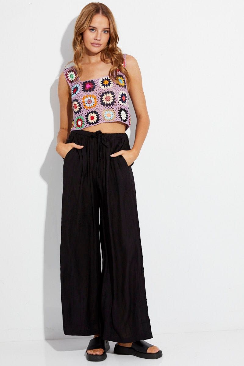 Black Wide Leg Pants High Rise Elastic Waist sold by Ally Fashion product image thumbnail 3