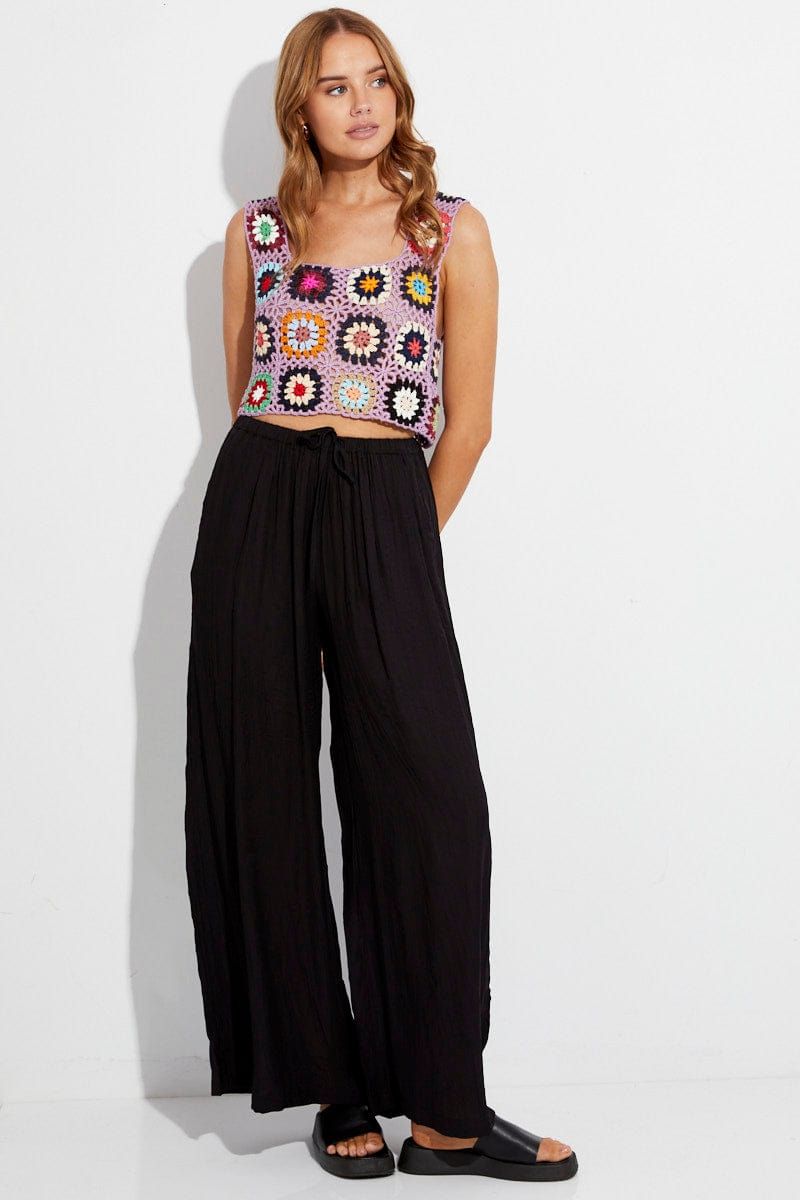 Black Wide Leg Pants High Rise Elastic Waist sold by Ally Fashion