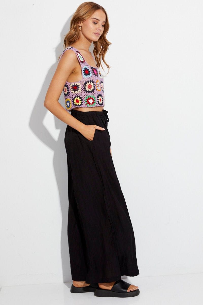 Black Wide Leg Pants High Rise Elastic Waist sold by Ally Fashion product image thumbnail 4