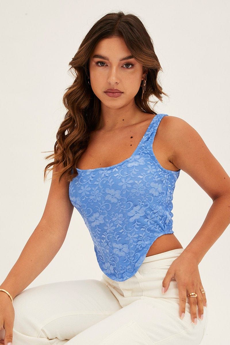 Blue Corset Top Sleeveless Scoop Neck Structured Lace sold by Ally Fashion