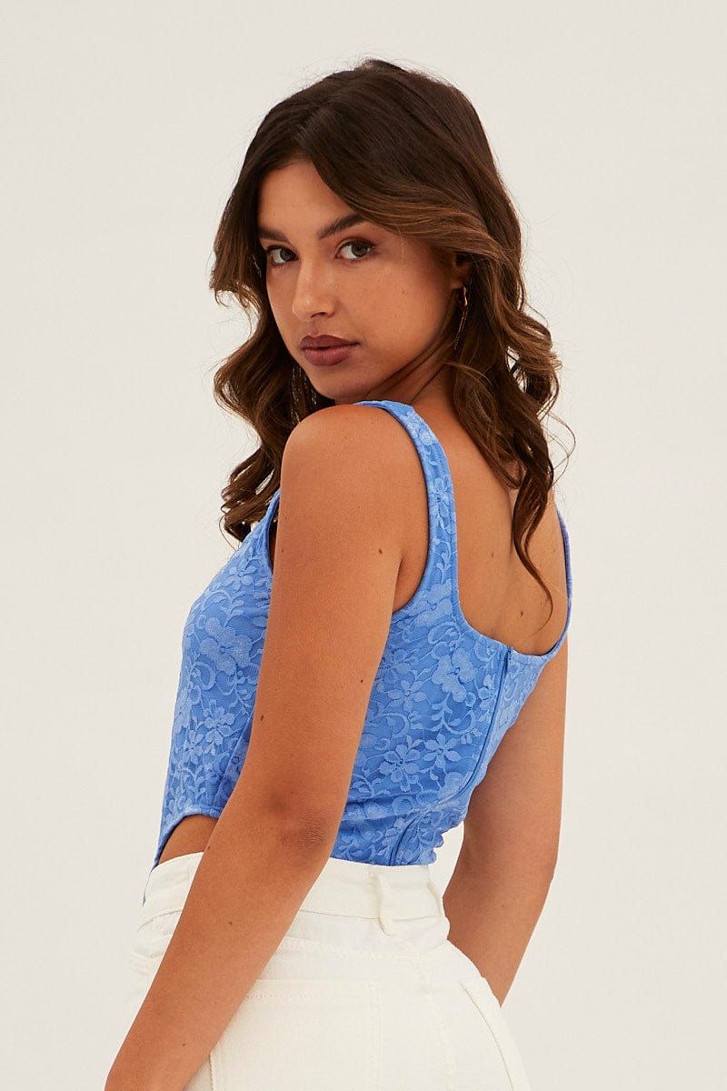 Blue Corset Top Sleeveless Scoop Neck Structured Lace sold by Ally Fashion product image thumbnail 5