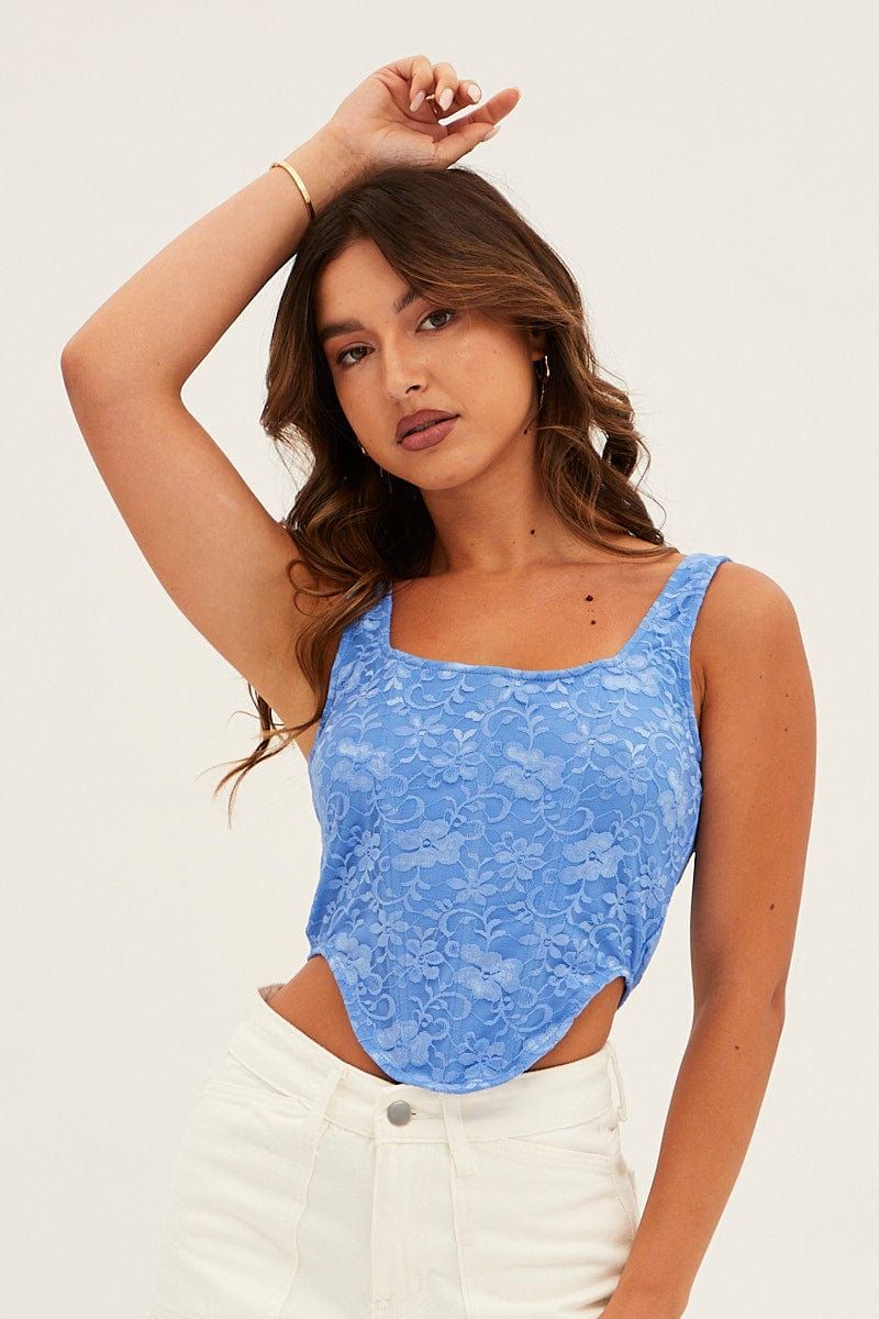 Blue Corset Top Sleeveless Scoop Neck Structured Lace sold by Ally Fashion product image thumbnail 3