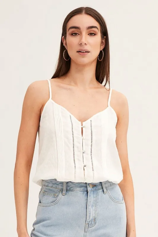 White Lace Cami Button Front sold by Ally Fashion