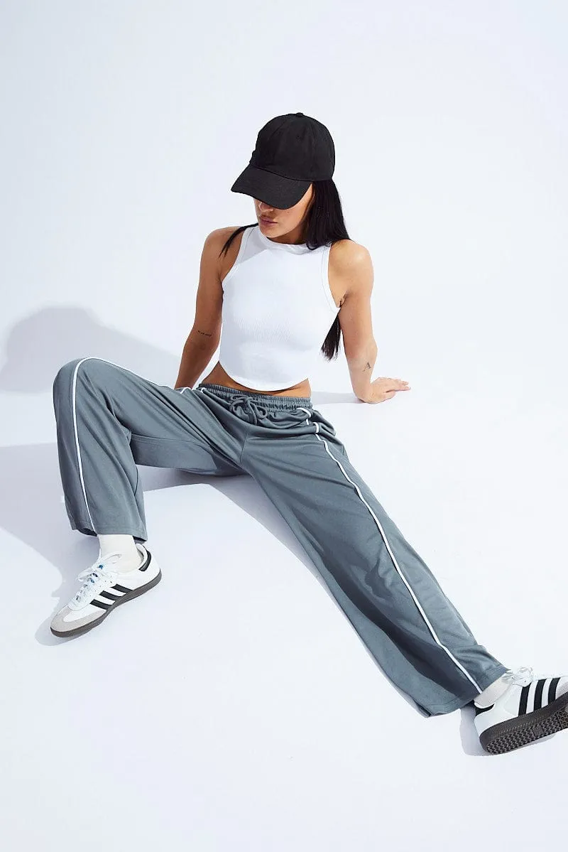 Grey Wide Leg Track Pants Mid Rise sold by Ally Fashion