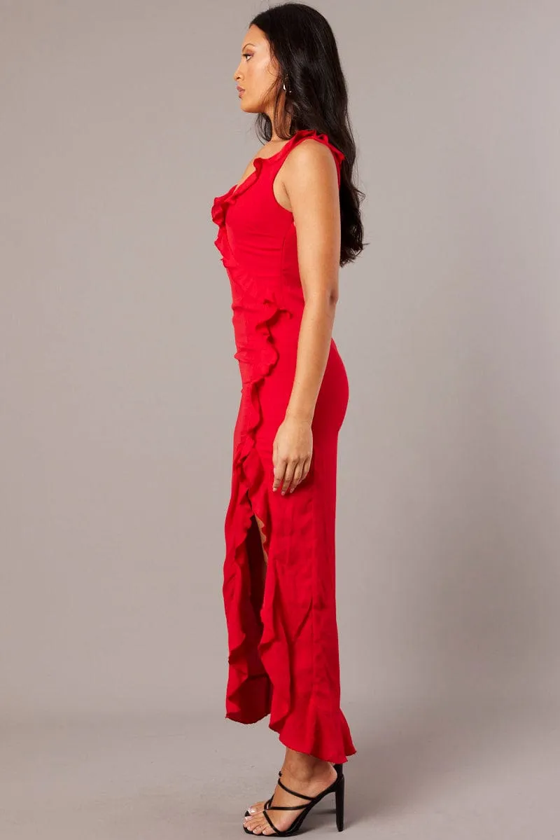Red Ruffle Dress Wrap Midi Chiffon sold by Ally Fashion product image thumbnail 4