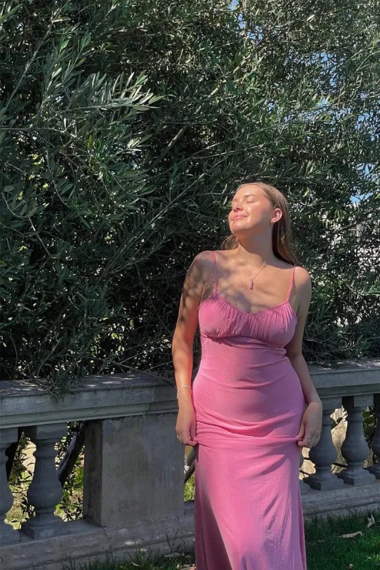 Pink Maxi Dress Sleeveless Gathering Bust Mesh sold by Ally Fashion