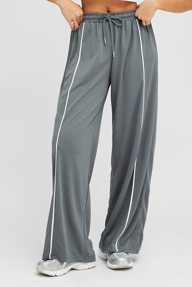Grey Wide Leg Track Pants Mid Rise sold by Ally Fashion product image thumbnail 2