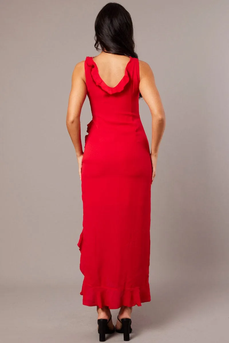 Red Ruffle Dress Wrap Midi Chiffon sold by Ally Fashion product image thumbnail 5