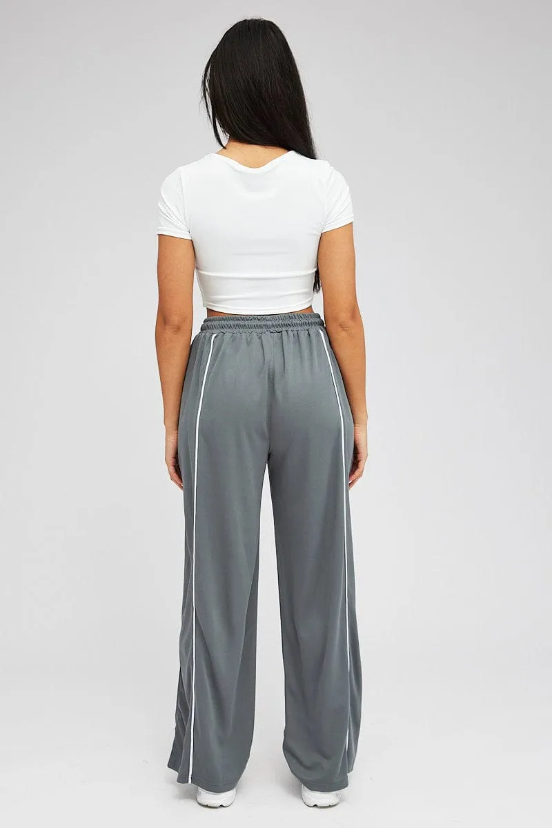 Grey Wide Leg Track Pants Mid Rise sold by Ally Fashion product image thumbnail 5