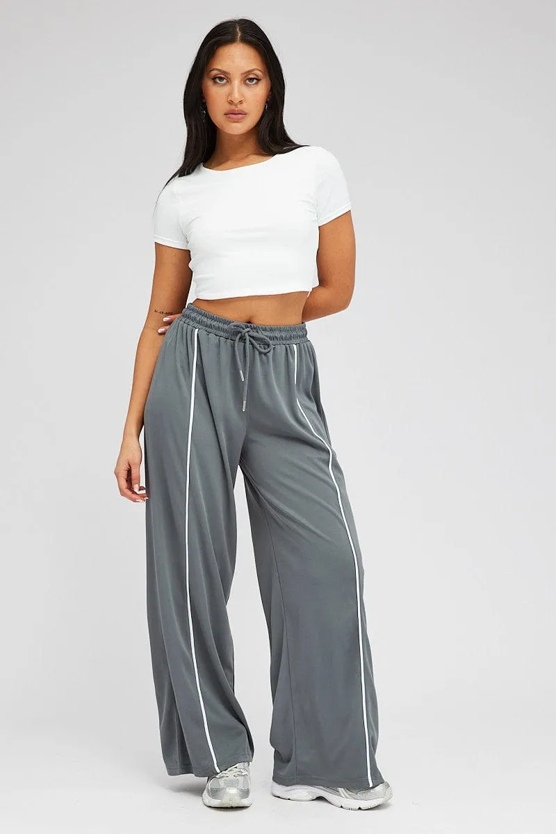 Grey Wide Leg Track Pants Mid Rise sold by Ally Fashion product image thumbnail 3