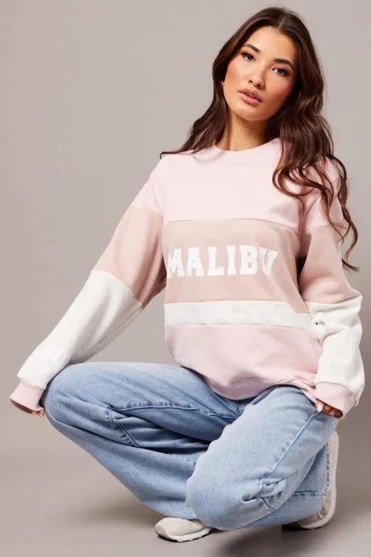 Pink Graphic Sweater Long Sleeve sold by Ally Fashion