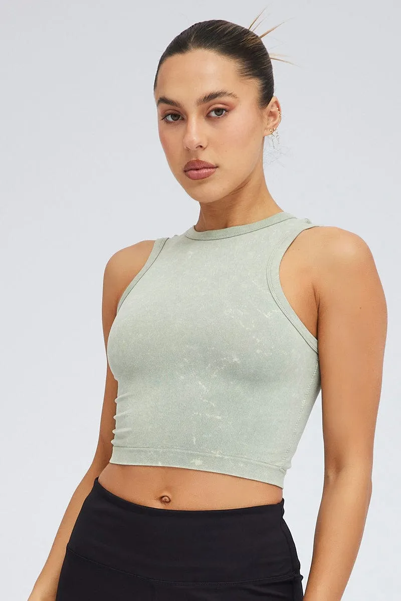 Green Tank Top Crew Neck Washed Seamless sold by Ally Fashion product image thumbnail 3