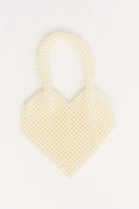 White Heart Shaped Faux Pearl Bag sold by Ally Fashion
