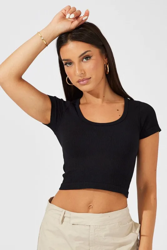 Black T Shirt Short Sleeve Round Neck Seamless sold by Ally Fashion