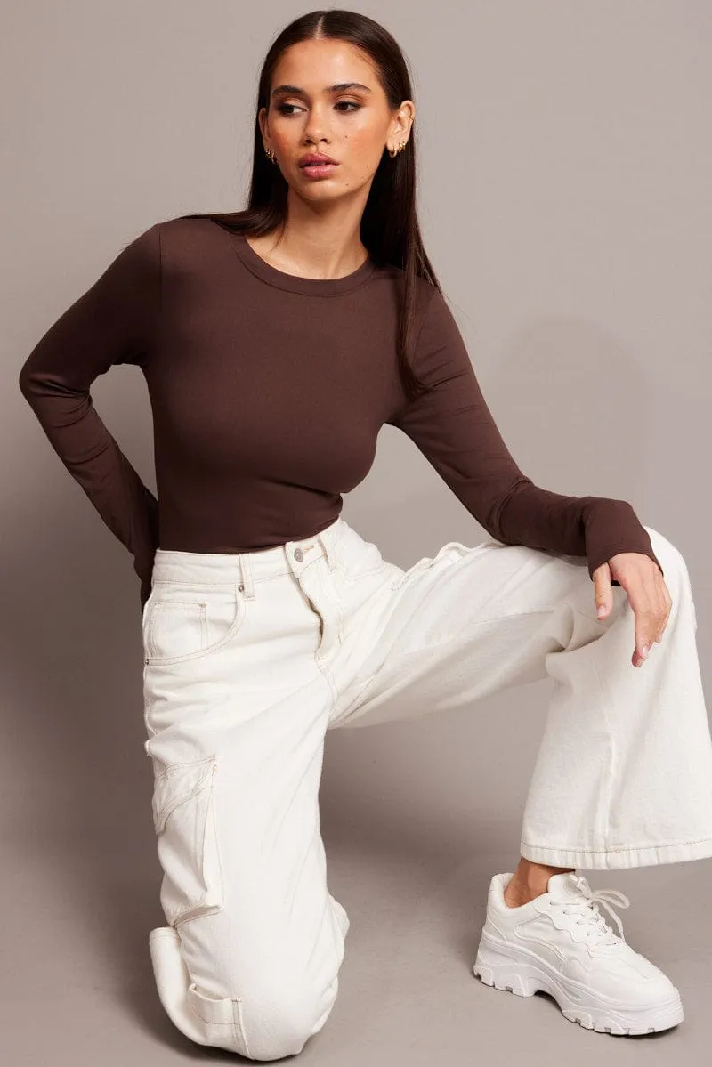 Brown Supersoft Bodysuit Long Sleeve sold by Ally Fashion